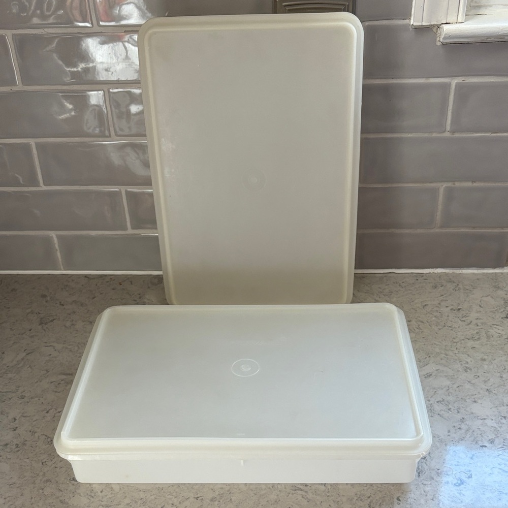 2 Tupperware 13”x9” Cold Cut Keeper Stack-N-Store Container 290 Sheer Lid